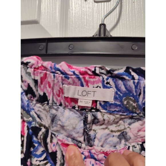 Loft Pants Womens Medium Black Pink Fluid Wide Leg Floral Spring Bloom Pockets - Picture 6 of 7